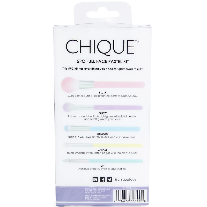 chique full face 5-piece pastel makeup brush set
