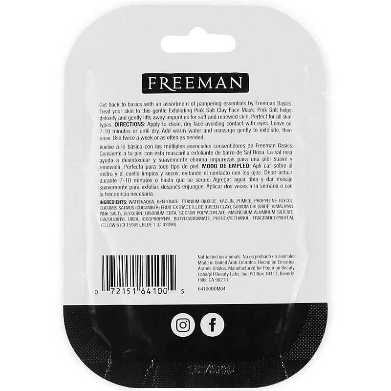 Freeman® Basics Exfoliating Pink Salt Clay Face Mask Single