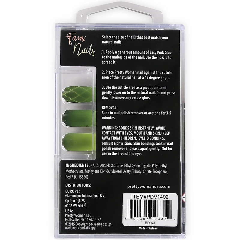 Green & Black Extra-Long Fake Nails 24-Piece Set W/ Glue