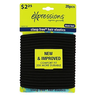 Clasp Free® Thick Hair Elastics Black 20-Count