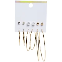 Gold Hoops & Stud Earrings 6-Pairs Jewelry Set