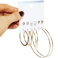 Gold Hoops & Stud Earrings 6-Pairs Jewelry Set
