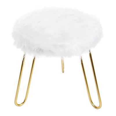 Faux Fur Stool W/ Golden Pin Legs