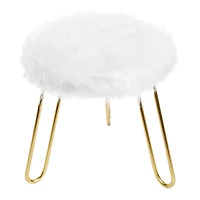 Faux Fur Stool W/ Golden Pin Legs