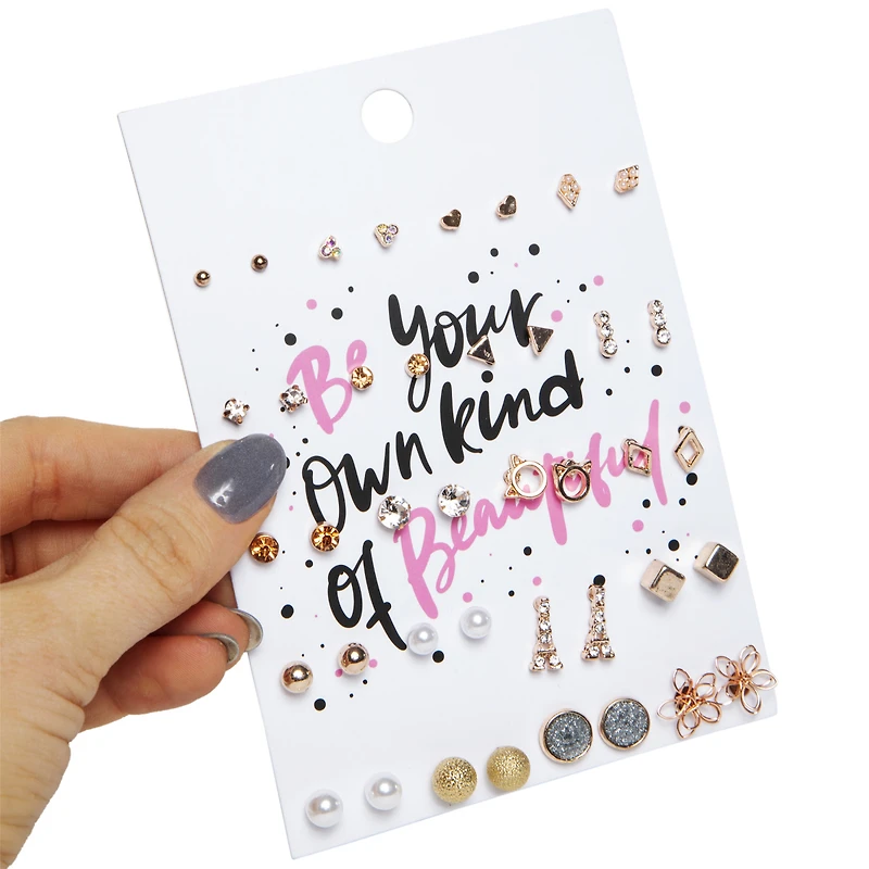 Beautiful Rose Gold Stud Earrings 20-Pair Jewelry Set