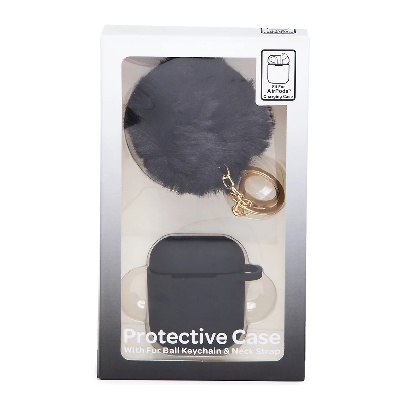 Protective Case For Apple Airpods® W/ Faux Fur Pom & Keychain