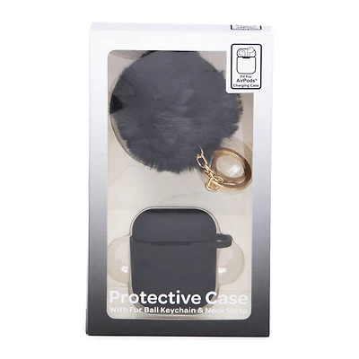 Protective Case For Apple Airpods® W/ Faux Fur Pom & Keychain