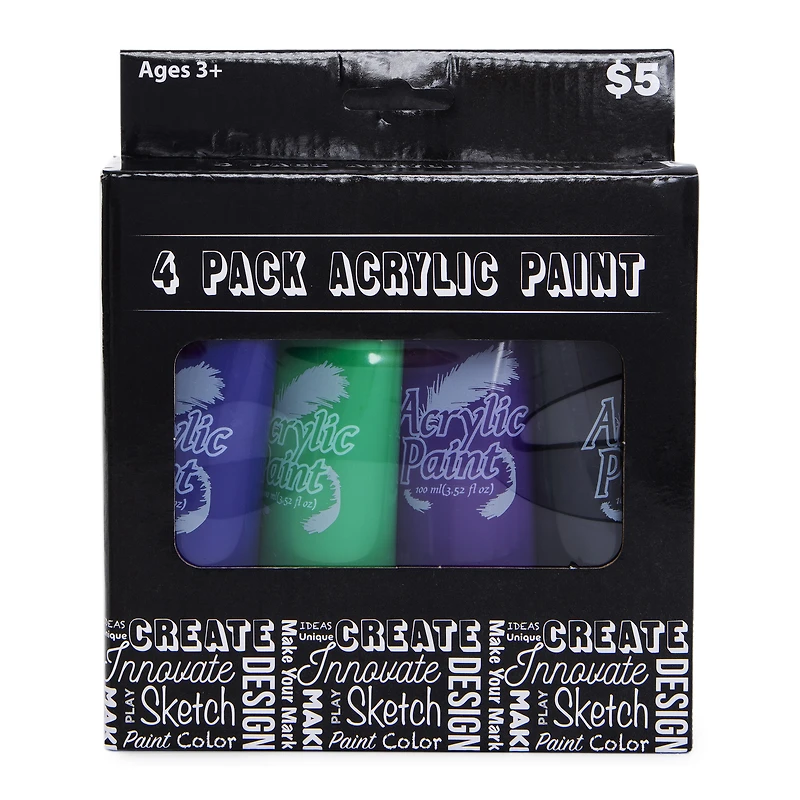 Acrylic Paint Tubes 4-Count Set, 3.4oz Each
