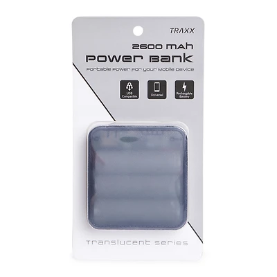 2600mAh Power Bank Phone Charger - Translucent Colors