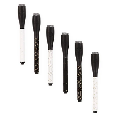 Magnetic Dry Erase Markers W/ Built-in Erasers, Gold Foil Designs 6-Count