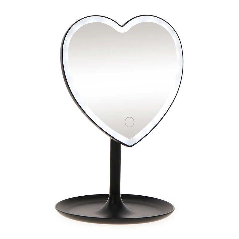 LED heart makeup mirror w/ touch light & tray stand