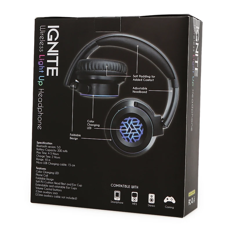 Ignite Led Light-Up Bluetooth® Headphones W/ Mic