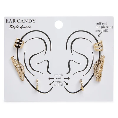 Gold Ear Cuff Earrings & Studs Set
