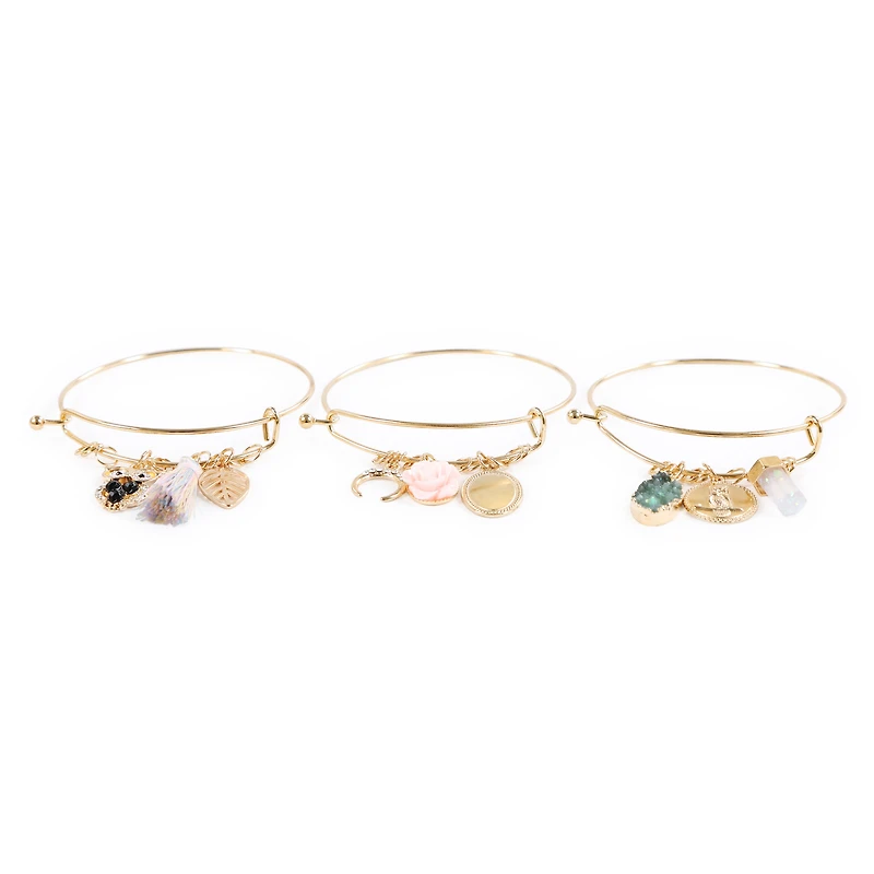 Nature Gold Charm Bracelets 3-Count Set