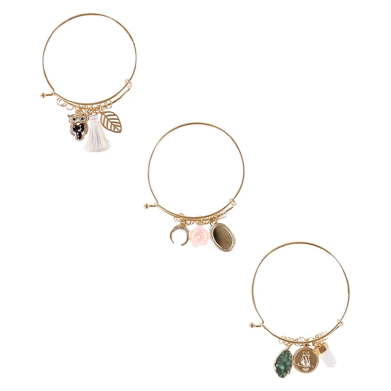 Nature Gold Charm Bracelets 3-Count Set