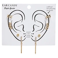 Gold & Gem Ear Cuff Earrings & Studs Set