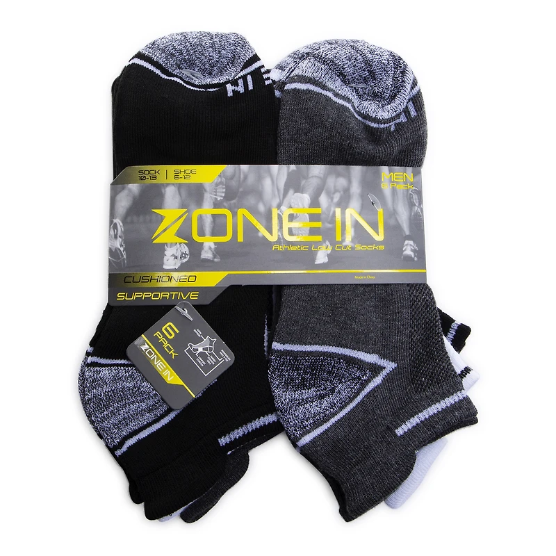 Young Men's Low-Cut Athletic Socks Gray & Black 6-Pack