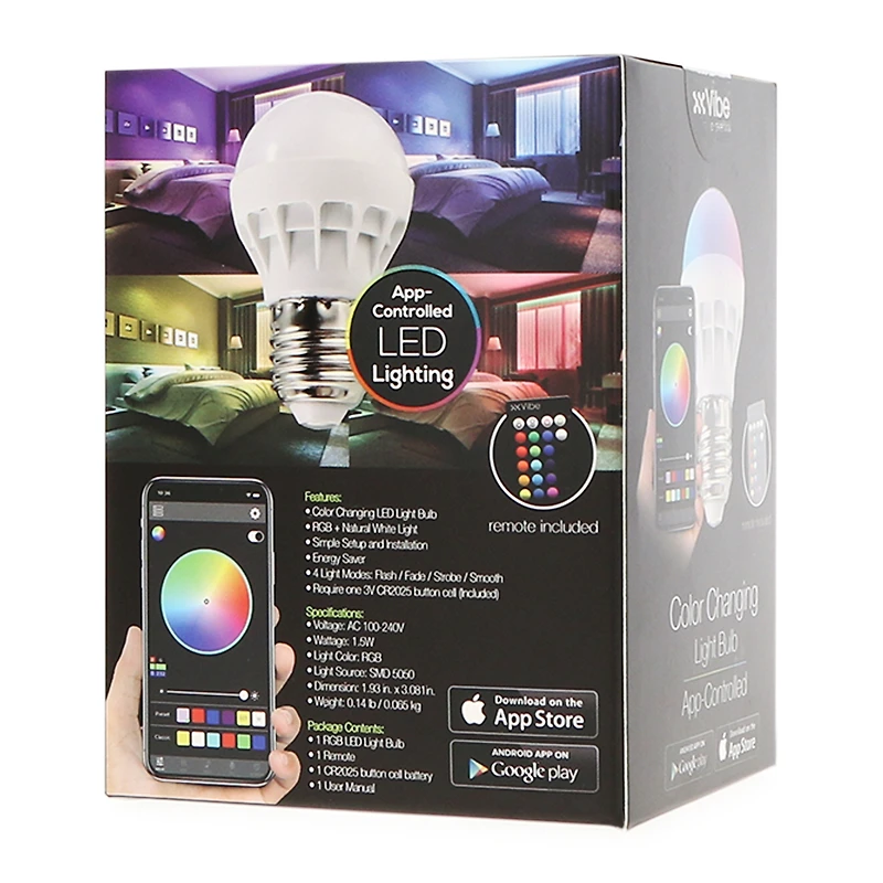 Color-Change LED Light Bulb w/ App & Remote Control