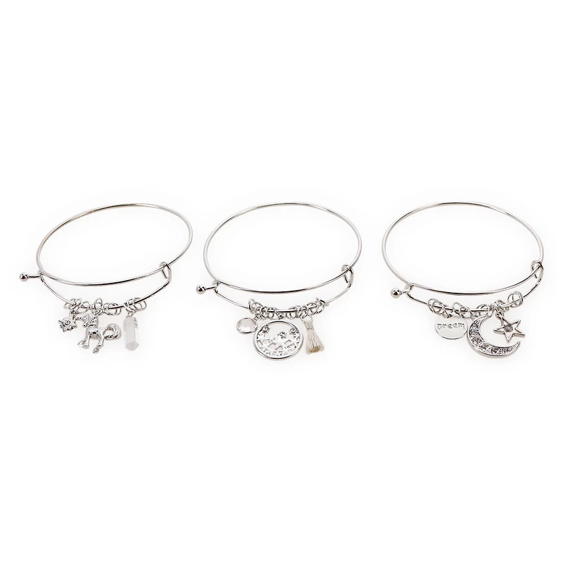 Celestial Silver Charm Bracelets 3-Count Set