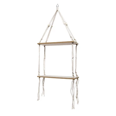 2-Tier Macrame Hanging Wall Shelf 12in X 31.5in