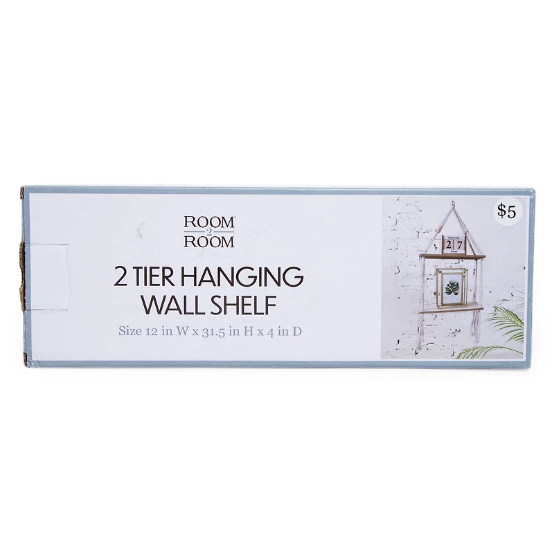 2-Tier Macrame Hanging Wall Shelf 12in X 31.5in