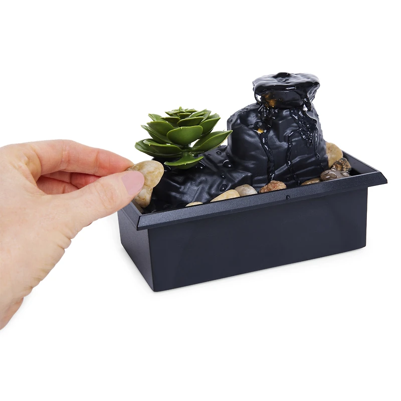 Faux Succulent Fountain W/ Led Lights 7.5in