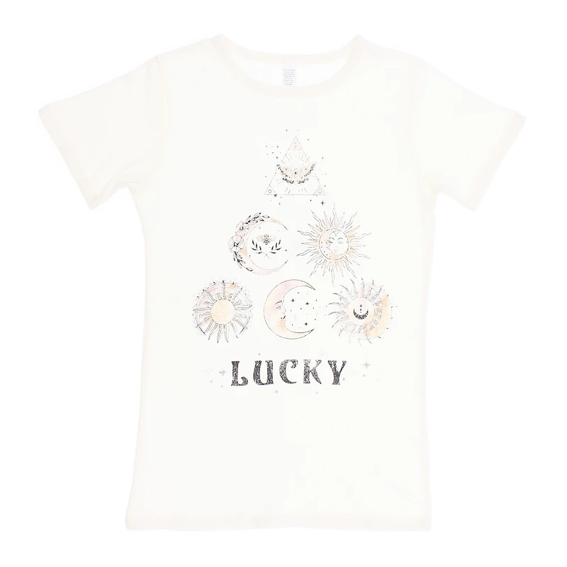 juniors lucky celestial graphic tee