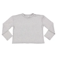 juniors brush knit crop top - light heather gray
