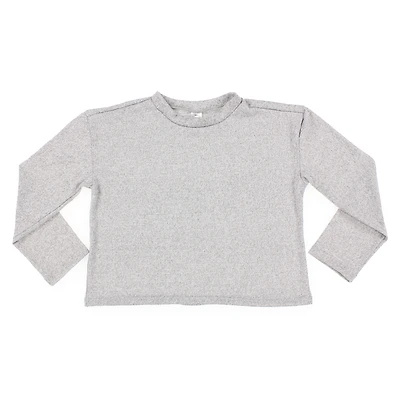 juniors brush knit crop top - light heather gray