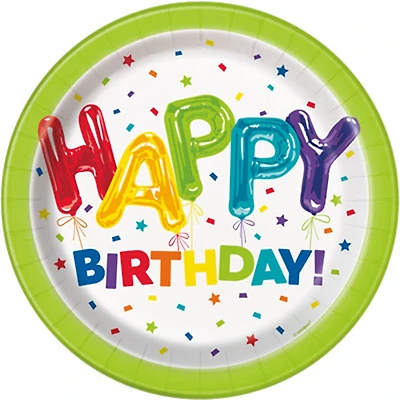 Rainbow Balloon Birthday 7in Paper Plates 8-Count