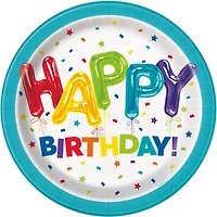 Happy Birthday Rainbow Balloon 9in Paper Plates 8-Count