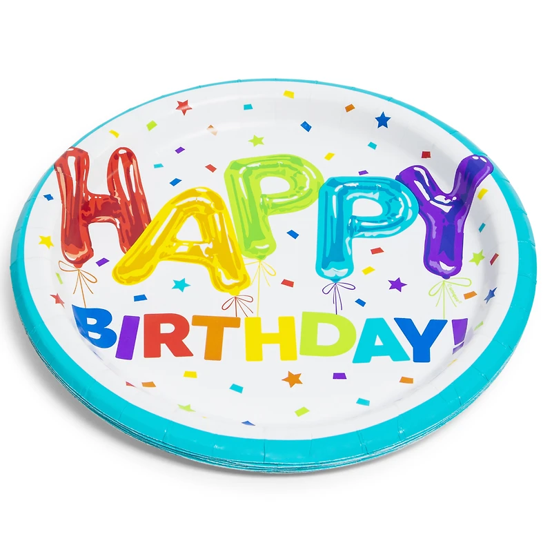 Happy Birthday Rainbow Balloon 9in Paper Plates 8-Count