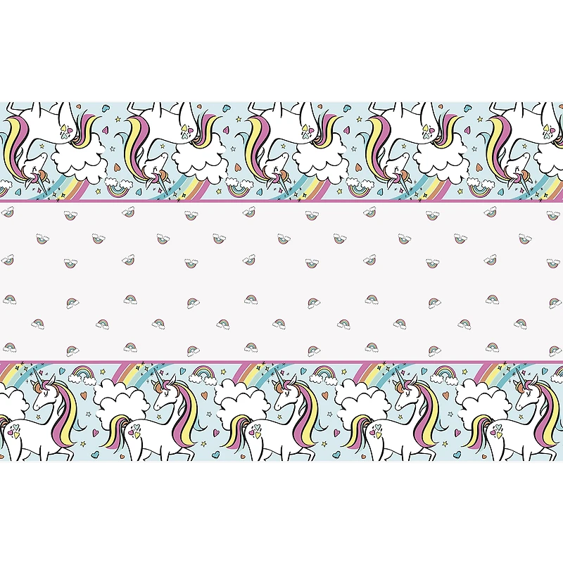 Radiant Rainbow Unicorn Plastic Tablecloth 54in X 84in