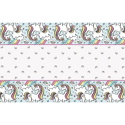 Radiant Rainbow Unicorn Plastic Tablecloth 54in X 84in