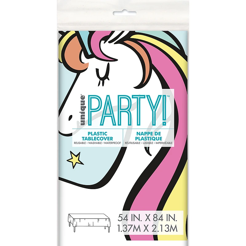 Radiant Rainbow Unicorn Plastic Tablecloth 54in X 84in