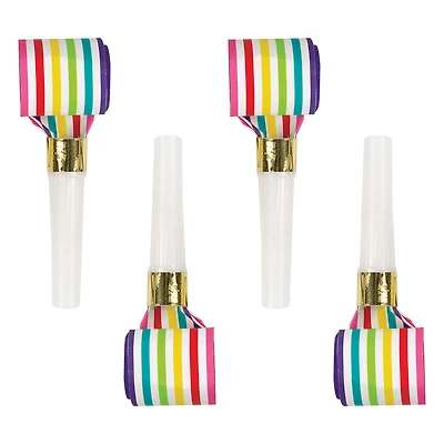 Rainbow Stripe Noisemaker Party Blowers 8-Count