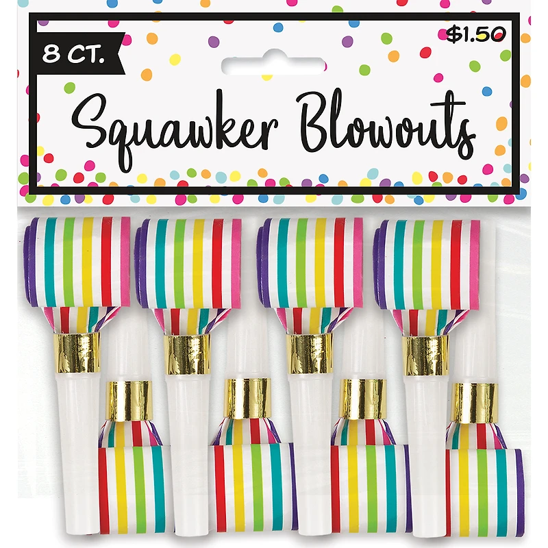 Rainbow Stripe Noisemaker Party Blowers 8-Count