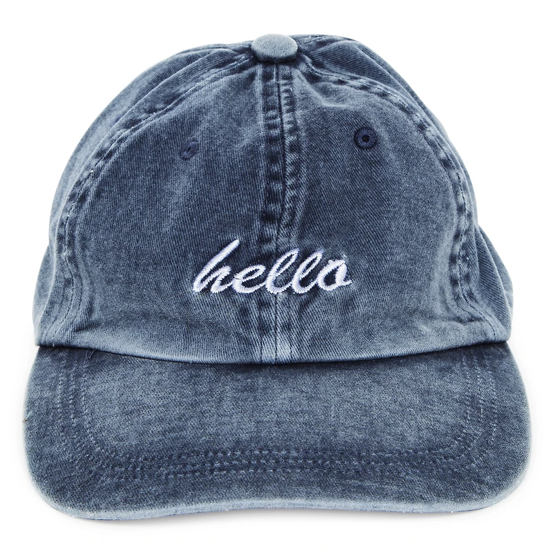 Juniors 'Hello' Washed Denim Baseball Cap