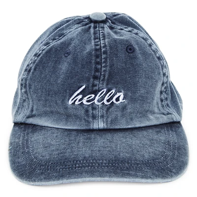 Juniors 'Hello' Washed Denim Baseball Cap
