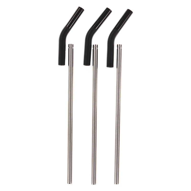 Stainless Steel Straws 3-Pack W/ Cleaning Brush & Silicone Flex Tips