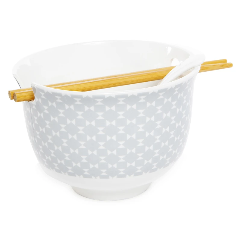 ceramic noodle bowl with chopsticks & spoon set