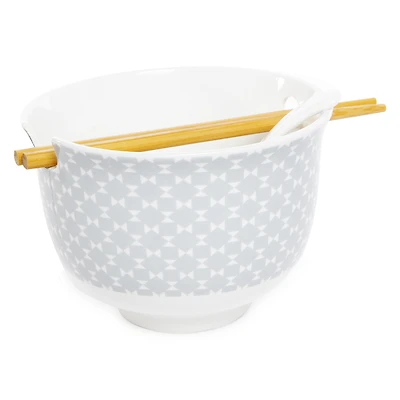ceramic noodle bowl with chopsticks & spoon set