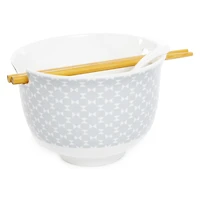 ceramic noodle bowl with chopsticks & spoon set