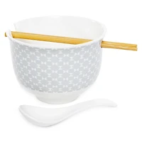 ceramic noodle bowl with chopsticks & spoon set