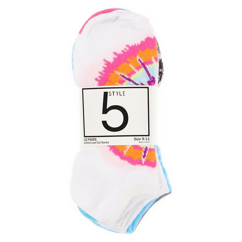 Ladies Low Cut Ankle Socks 10-Pack - Tie Dye Burst