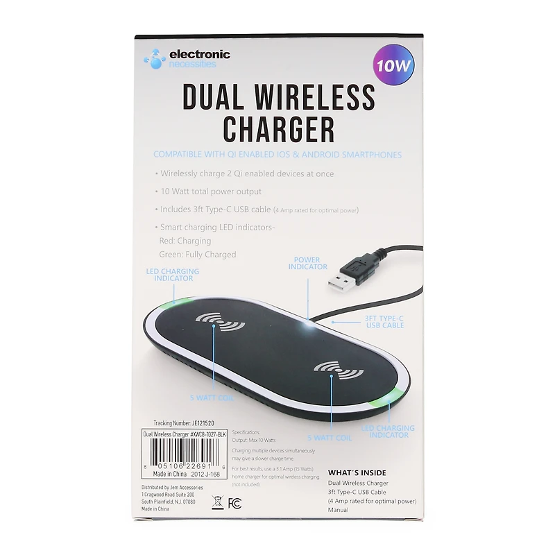 10W Dual Wireless Charger For Qi-Enabled Iphone® & Android™ Smartphones
