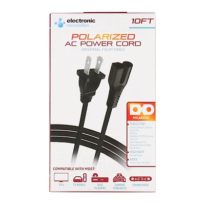 Universal Replacement Polarized 2-Slot Ac Power Cord 10ft