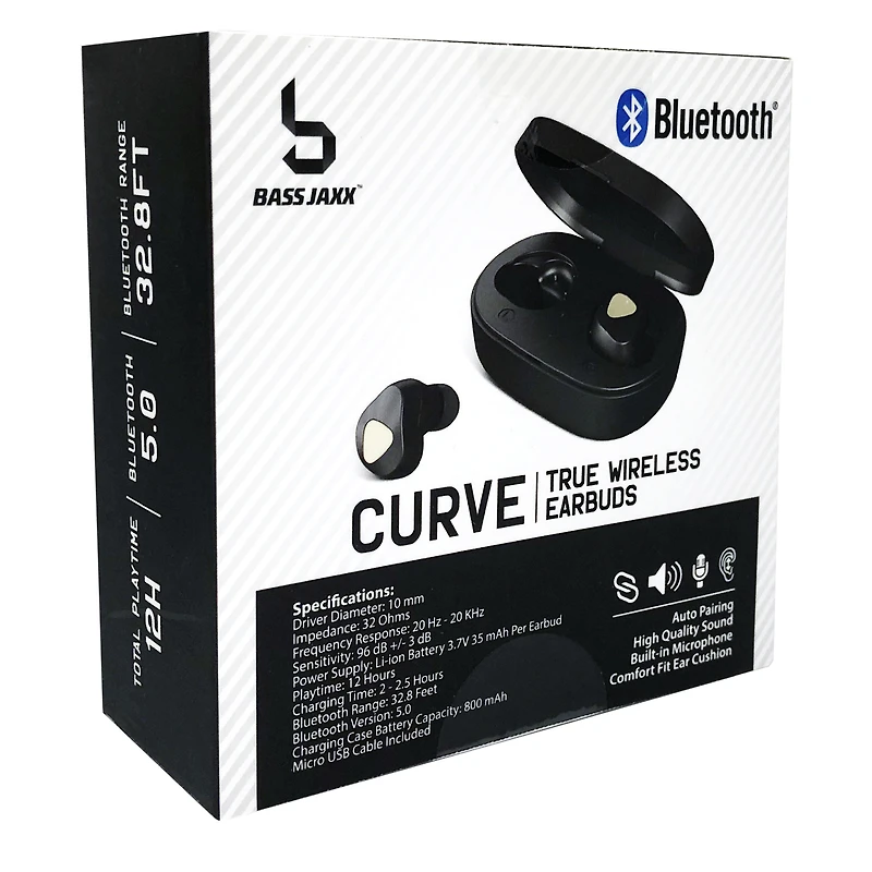 curve bluetooth® earbuds with mic & charging case