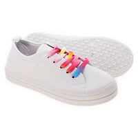 Ladies Super Sole White Sneakers W/ Tie Dye Laces
