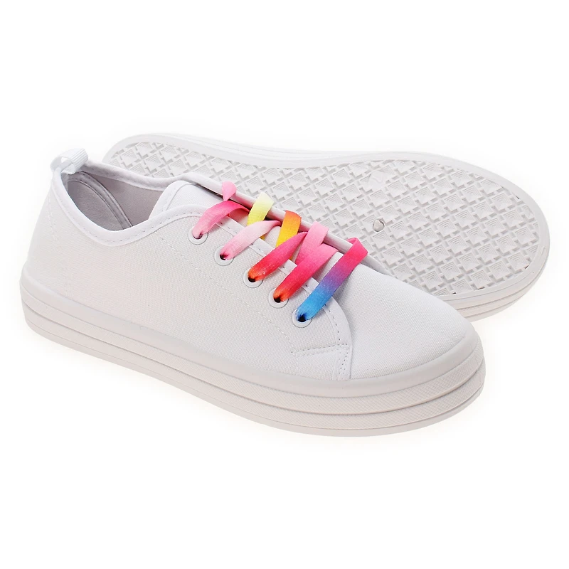 Ladies Super Sole White Sneakers W/ Tie Dye Laces
